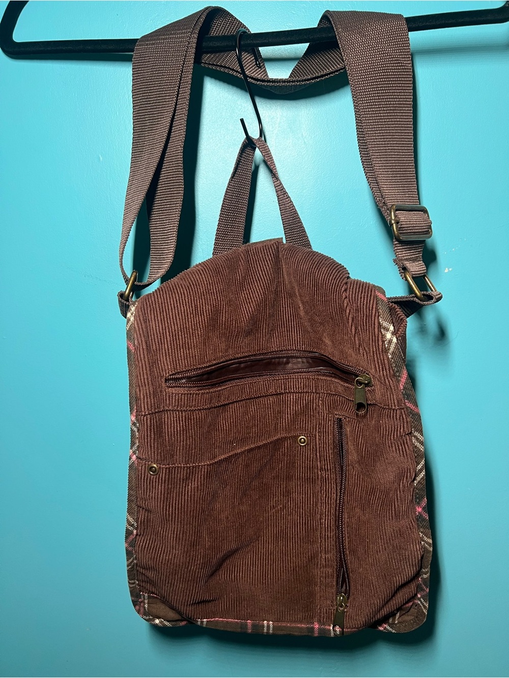 So Wear It Declare It Brown Corduroy Crossbody Backpack